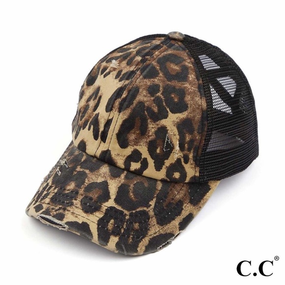 C.C Accessories - NEW C.C. Distressed Leopard Criss Cross Pony Hat